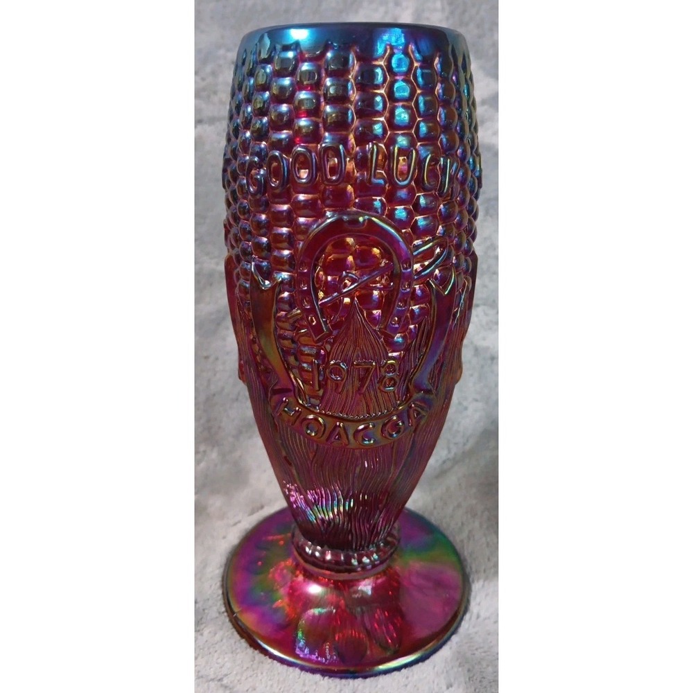 Vintage HOACGA Corn Vase Convention Souvenir Amberina Red‎ Carnival Glass 1978